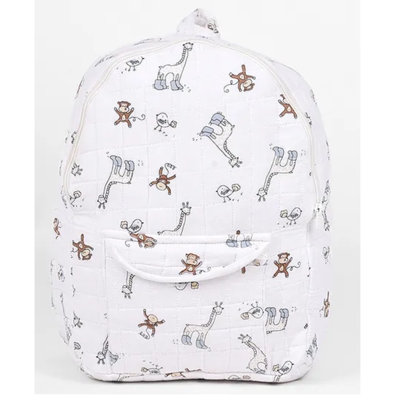 Moms Home Organic Cotton Baby Diaper Backpack Jungle Print - White & Brown