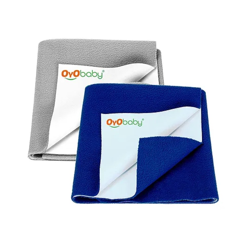 OYO BABY - Waterproof Baby Bed Protector Dry Sheets for New Born Babies - Reusable Mats Small (70 X 50 CM) (Grey + Royal Blue)