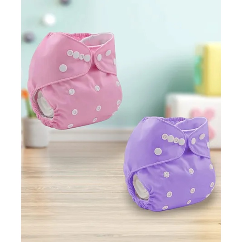 Sparkle Joy Free Size Reusable Cloth Diaper Without Insert Pack Of 2 - Pink & Purple