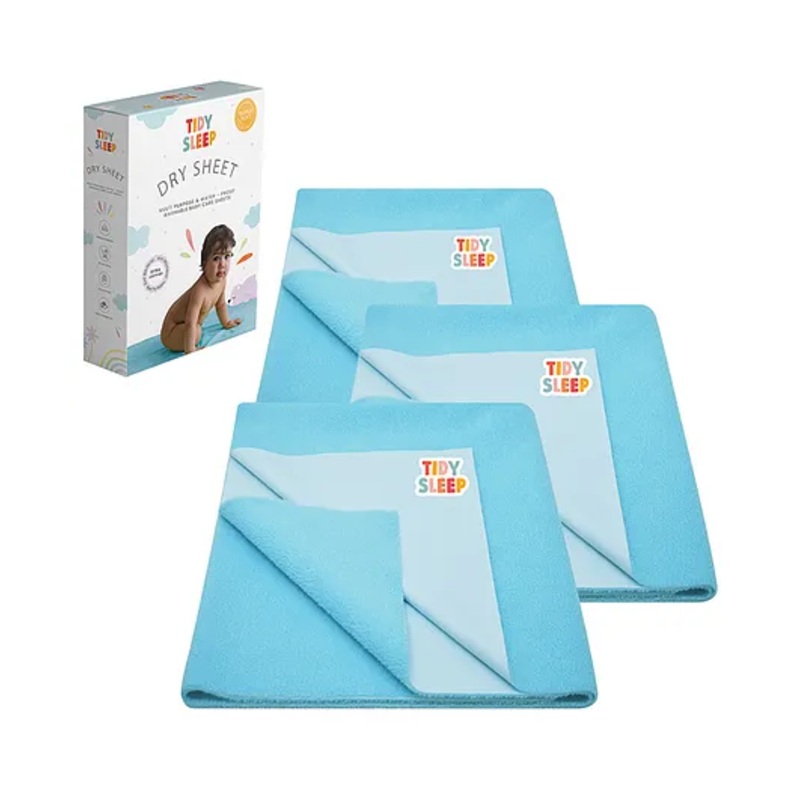 TIDY SLEEP Waterproof Baby Bed Protector Dry Sheet For New Born Babies- Baby Blue  Pack of 3 (Large)