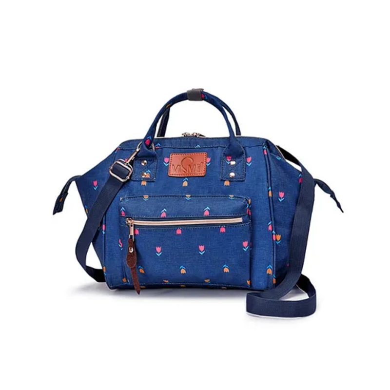 VISMIINTREND Itsy Bitsy Stylish Mini Convertible Sling Tote Backpack Diaper Bag - Navy Blue Florets