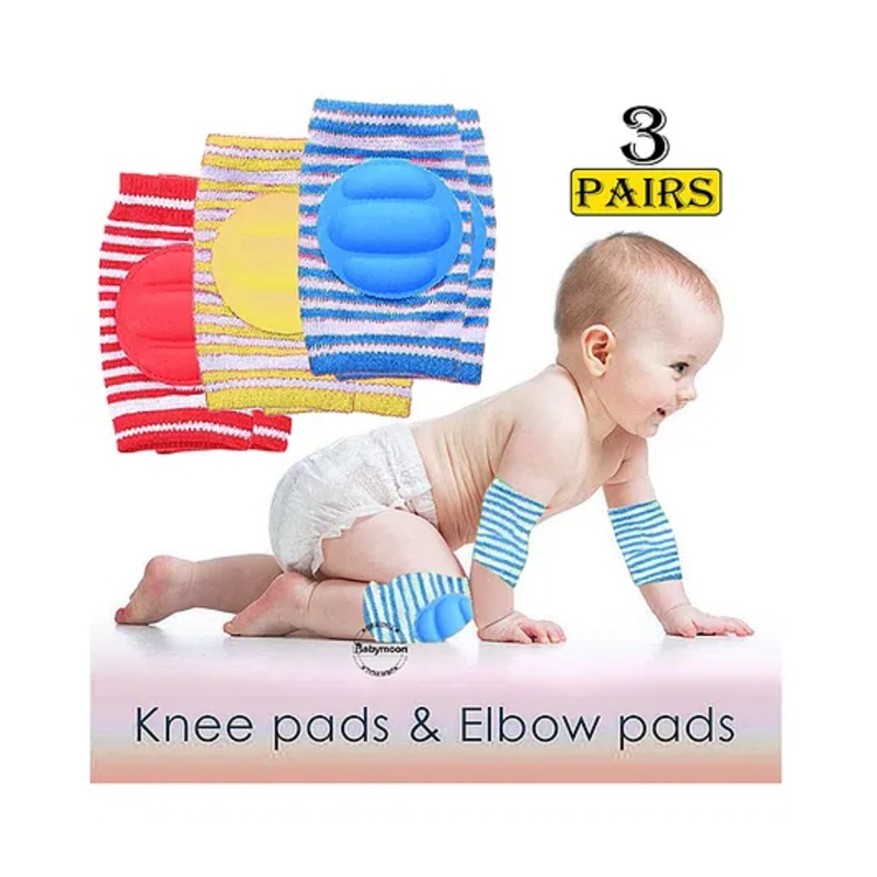 Babymoon Padded Kids Knee Elbow Protection Pads Pack of 3 - Red Yellow Blue