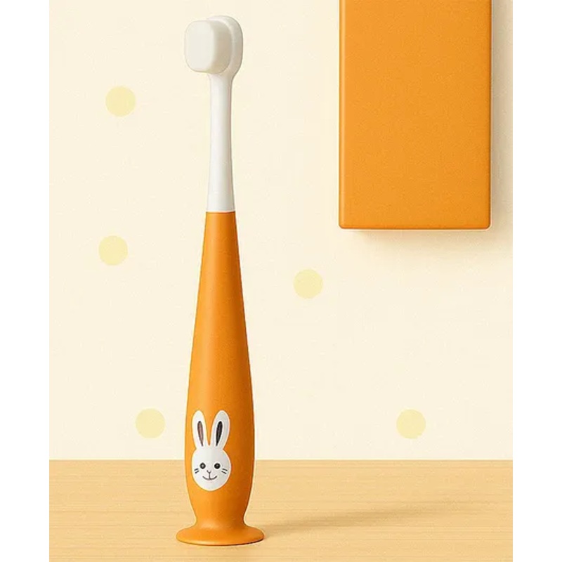 Badal Kidz Kids Bunny Toothbrush with Soft Silicone Head, Stand - Up Base - Yellow