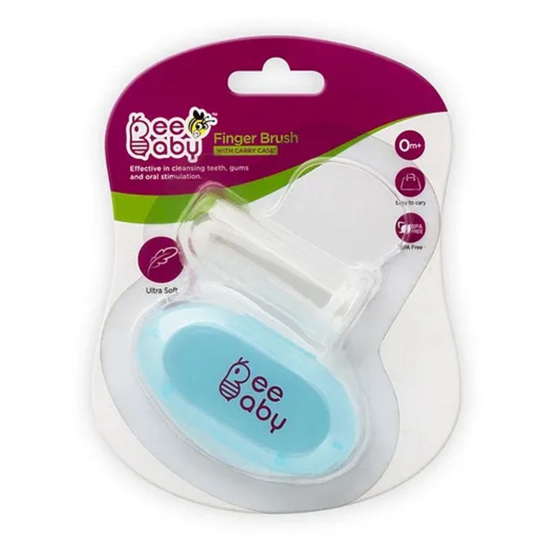 Beebaby Soft Silicone Finger Brush With Carry Case - Blue