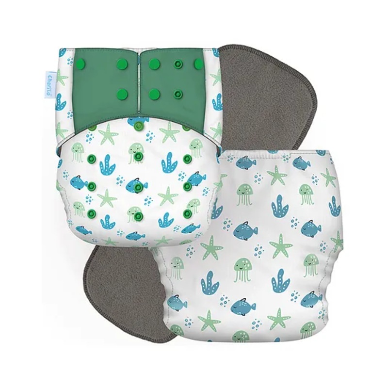 Cherilo Leakproof Washable Baby Diaper - ( 1 Sea World Pattern Diaper with 1 Insert)