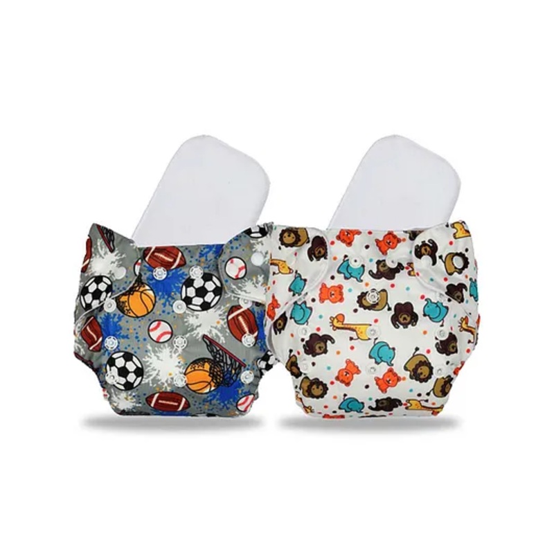 Chinmay Kids Cloth Diaper Cute Prints Freesize Reusable Washable Adjustable Snap Buttons Cloth Diaper For Babies With Wet-Free Insert Pads Leak Proof & Dry Feel Pack of 2 - Grey & White