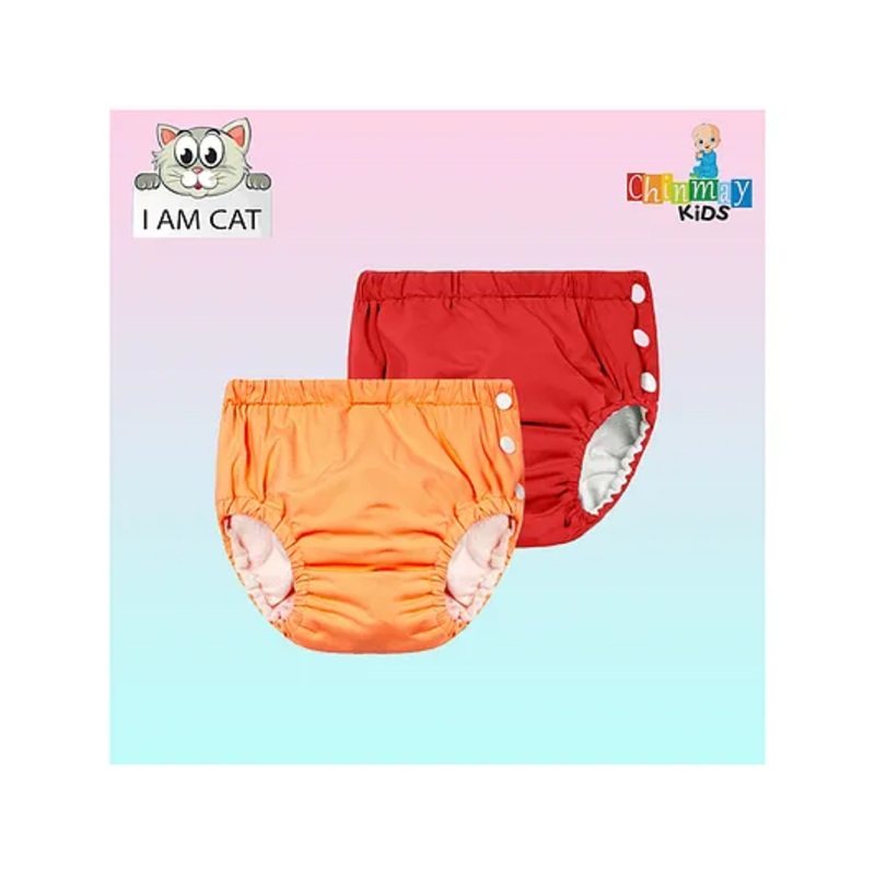 Chinmay Kids Reusable Swimwear Diaper Pants Set Of 2 - Orange & Red
