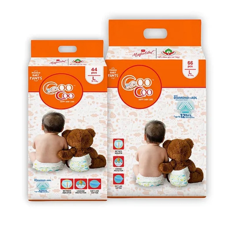 Coo Coo Baby Diaper Pants - Large Size (L), 110 Count | Soft & Comfortable Fit