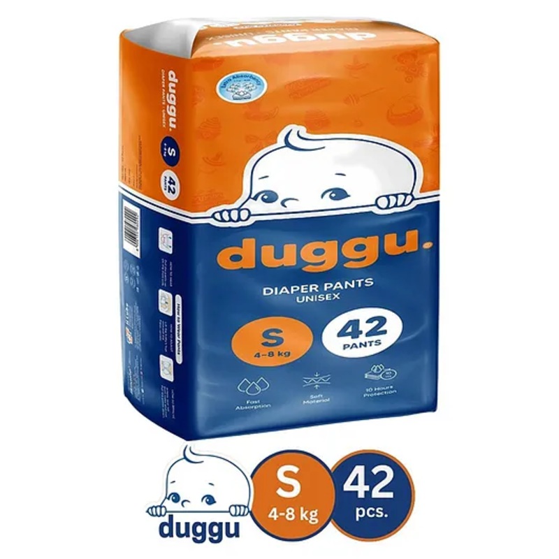 Duggu Baby Diaper Pants | Feather-Like Cotton Feel | Up to 10-Hour Absorption | Soft Elastic Waistband | Highly Absorbent | Small | 4-8 KG | Pack of 1 - 42 Diapers