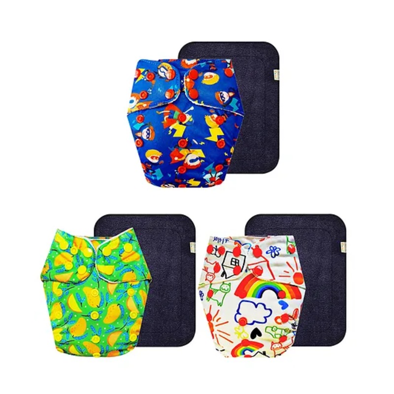 Dumbledo Premium Cloth Diaper with Leak-Proof, Absorbent 6-layer Black Insert - Dryfeel with Comfortable Fit for 3 Months to 3 Years, Pack of 3