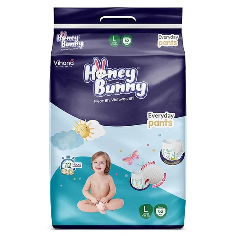 Honey Bunny Everyday Baby Pants Diapers with Silky Soft - Bubble sheet,Wetness Indicator Large-62 (L, 62)
