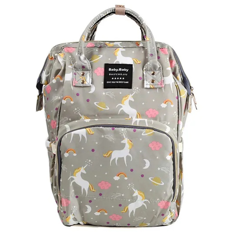 House of Quirk  Diaper Bag Maternity Backpack Unicorn Print -  Grey
