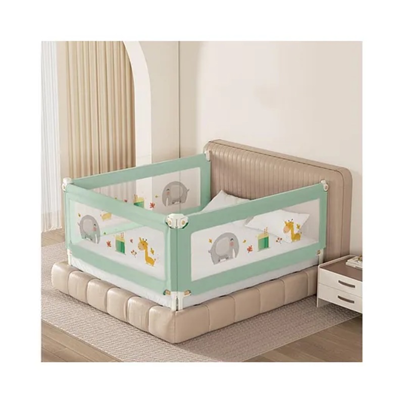 Kids Station Foldable Bed Rail Guard  3 Side, Green (200 x 150 cm)  Adjustable Height Baby Safety Barrier for Queen Size Bed (6.6ft x 5ft, Basic)