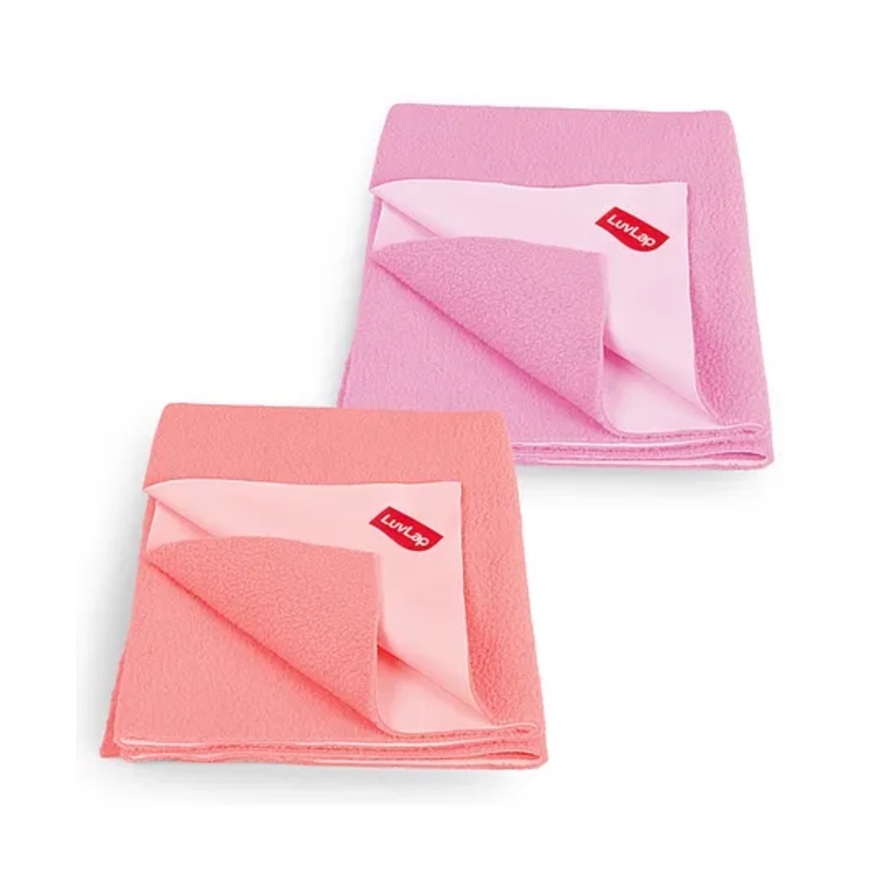 LuvLap Instadry Anti-Piling Fleece Quick Dry Baby Bed Protector Sheet, Waterproof, 70x50cm, Pack of 2, Salmon Rose & Baby Pink