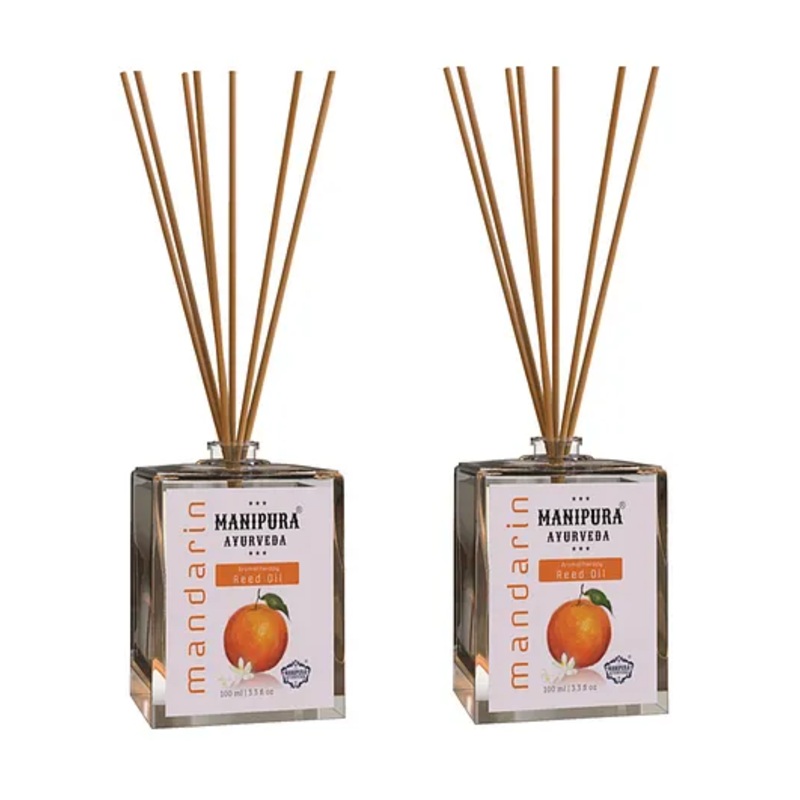 Manipura Ayurveda Aromatherapy Mandarin Reed Diffuser Set Pack of 2 - Brown
