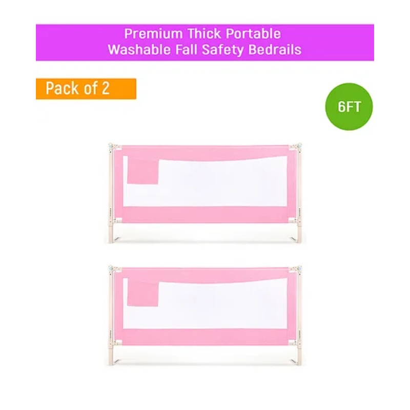 Safe-O-Kid 6 Feet Plain Washable Bed Rail Guard Pack of 2 - Pink