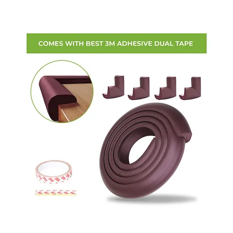Safe-O-Kid Baby Safety 2 Meter Edge Guard with 4 Corner Guards, BPA-Free, Non-Toxic, Impact Cushion for Furniture - Brown