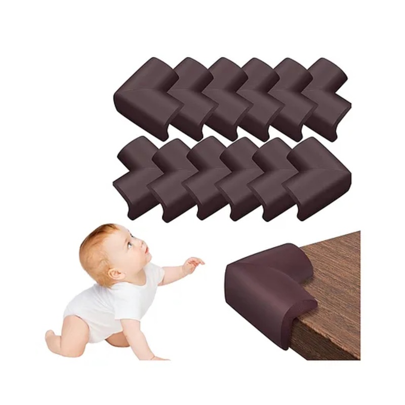 Safe-O-Kid Pack of 12 NBR Foam Corner Guards  Soft Baby Safety Bumpers for Furniture Corners | BPA-Free, Easy to Install- Brown