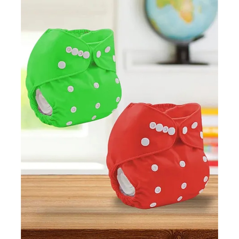 Sparkle Joy Free Size Reusable Cloth Diaper Without Insert Pack Of 2 - Green & Red