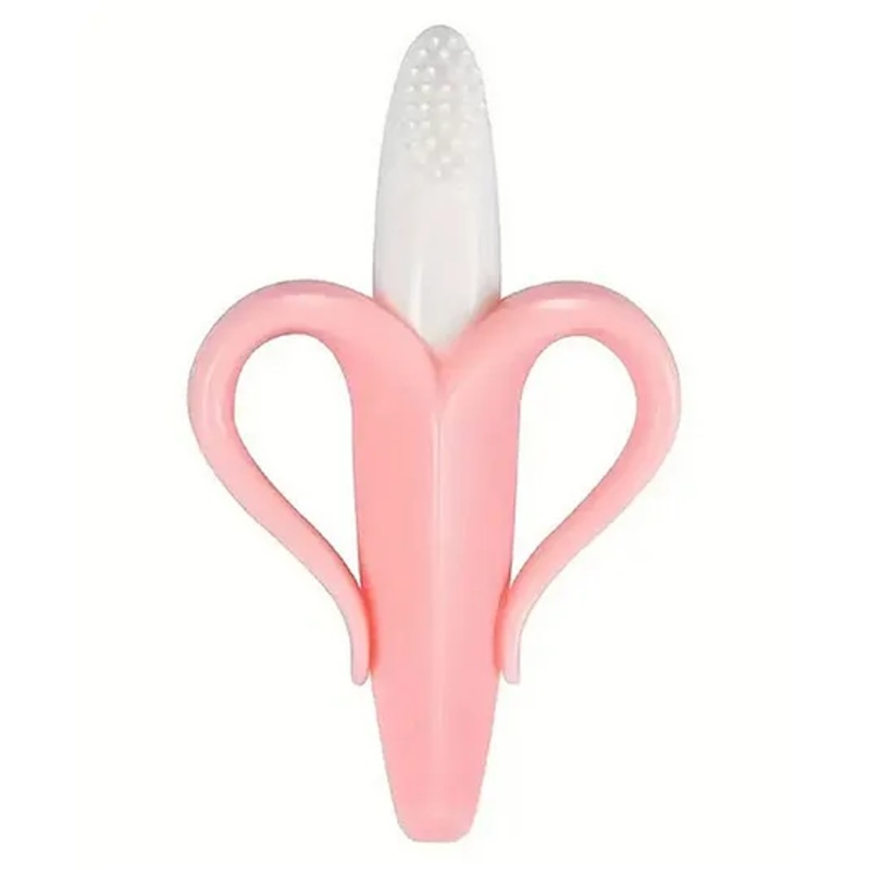 Sparkle Joy Silicone Banana Shaped Toothbrush Teether - Peach