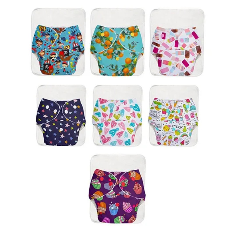 SuperBottoms BASIC Reusable Cloth Diaper for babies 3 month -3 Years | Freesize Adjustable, Washable and Reusable Cloth Diaper for babies | Shell with insert | Pack of 7