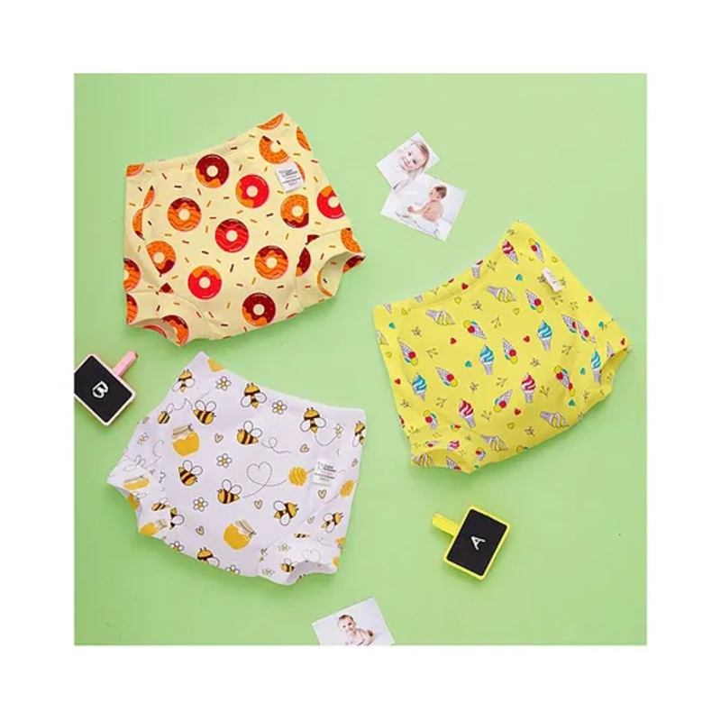 SuperBottoms Potty Training Pants for Mess-Free Diaper-Free Time with Donut & Ice Cream Print Pack of 3  - Yellow White