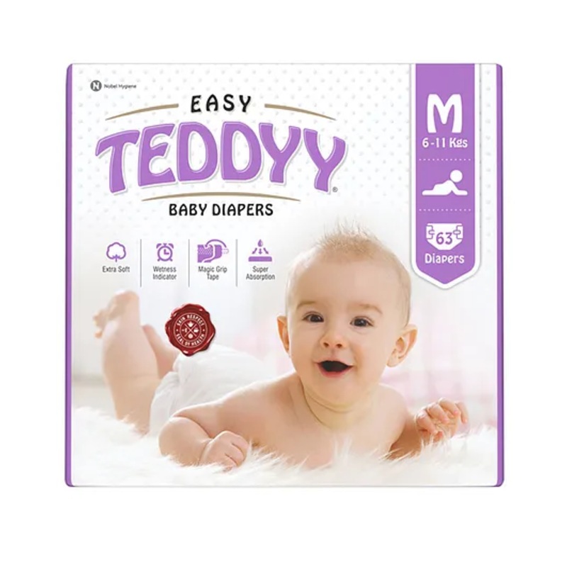 Teddyy Baby Easy Tape Diapers Medium 63 Diapers (Pack of 1)  6-11 kgs