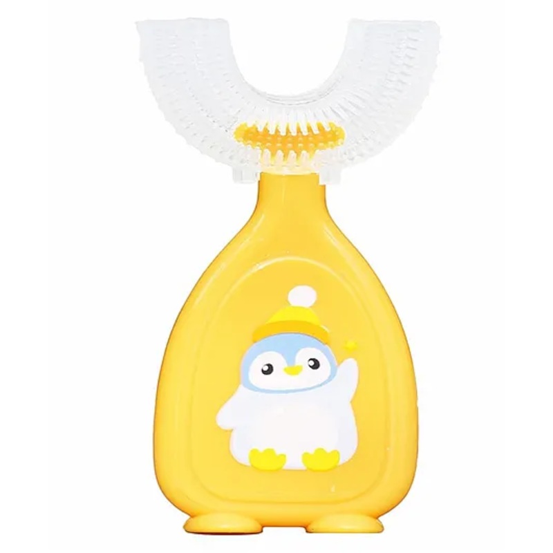 THE LITTLE LOOKERS 360 U-Shaped Toothbrush with Food Grade Silicone Head | Soft Bristles & Easy Grip Ideal for Babies & Kids (Pack of 1, Yellow)