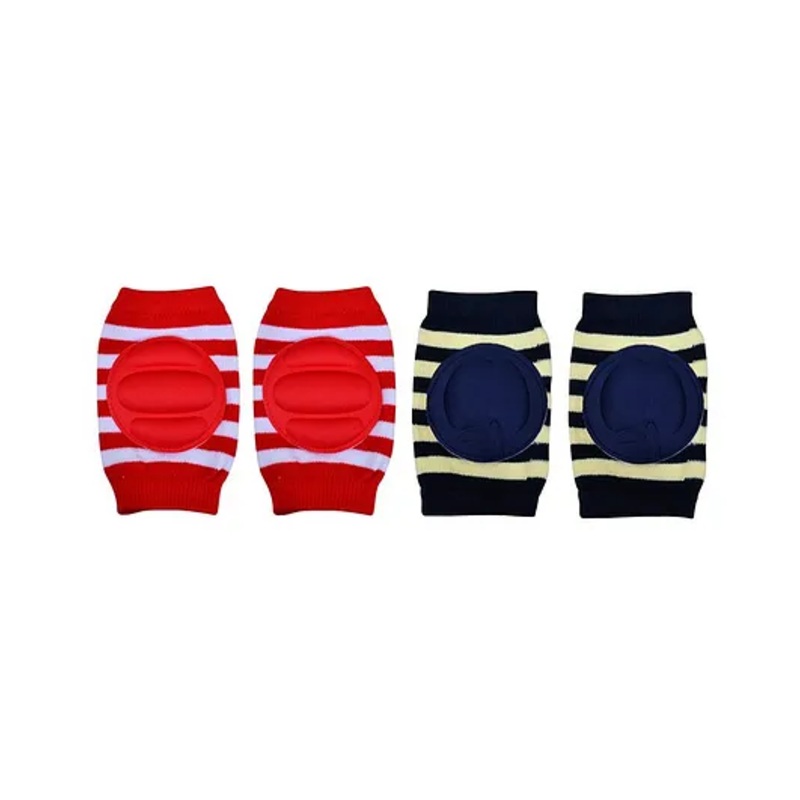 The Little Lookers Striped Baby Knee Pads Set of 2 Pairs - Red Navy