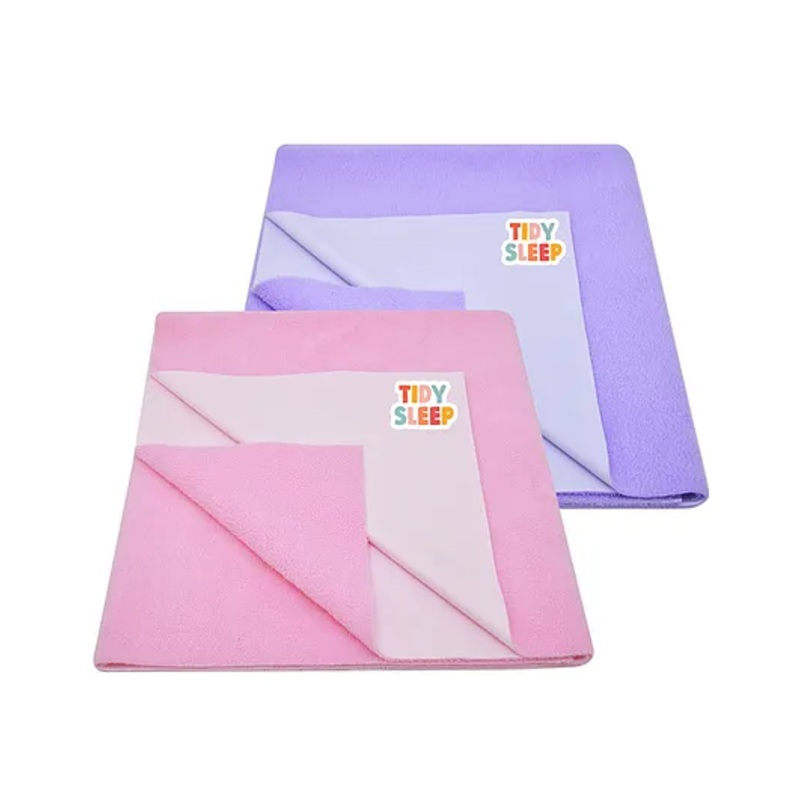TIDY SLEEP  Waterproof Baby Bed Protector Dry Sheet For New Born Babies- Lilac & Baby Pink Pack of 2 (Small)  L 70 x B 50 cm