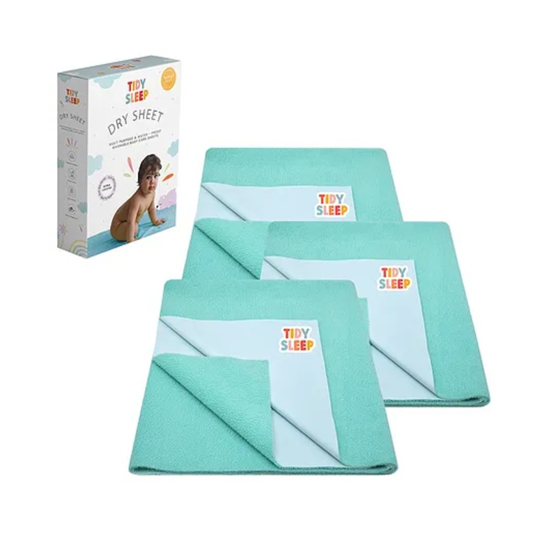 TIDY SLEEP Waterproof Baby Bed Protector Dry Sheet For New Born Babies- Ocean Green Pack of 3 (Small)