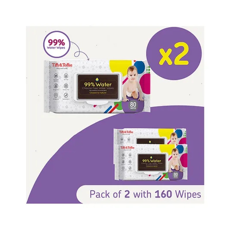Tiffy & Toffee Premium Baby Skincare Wet Wipes With Aloe Vera Pack of 2 - 160 Pieces