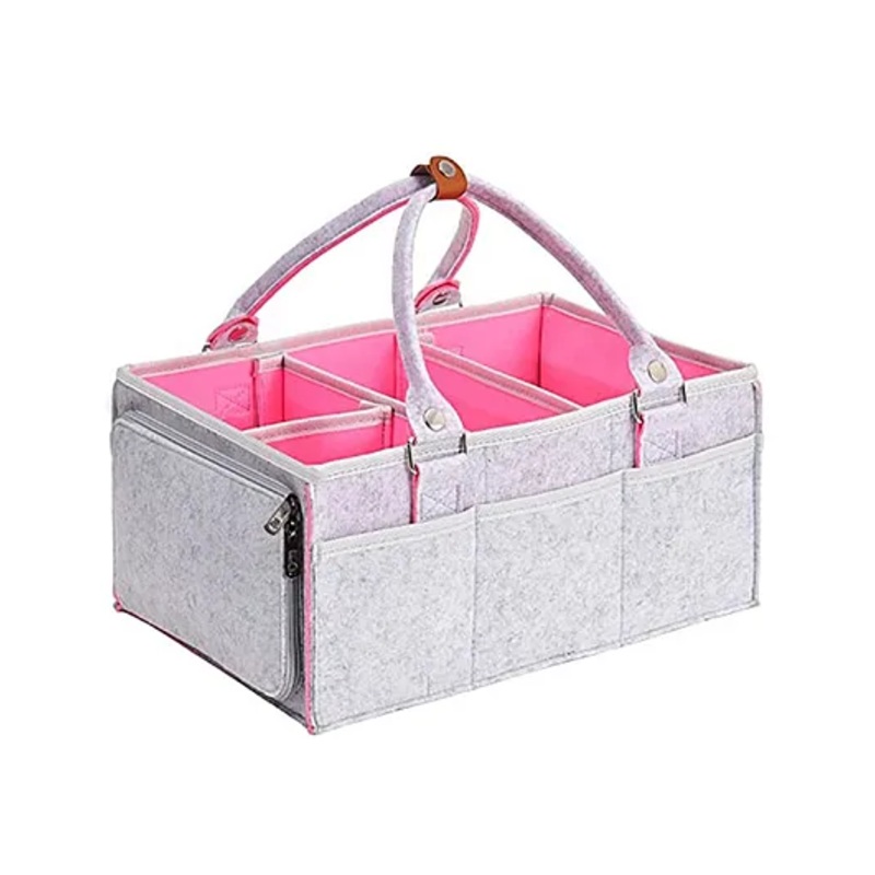 Winnies Baby Diaper Caddy Bag for Smart Mothers Baby Diaper Caddy Organizers-Grey-Pink