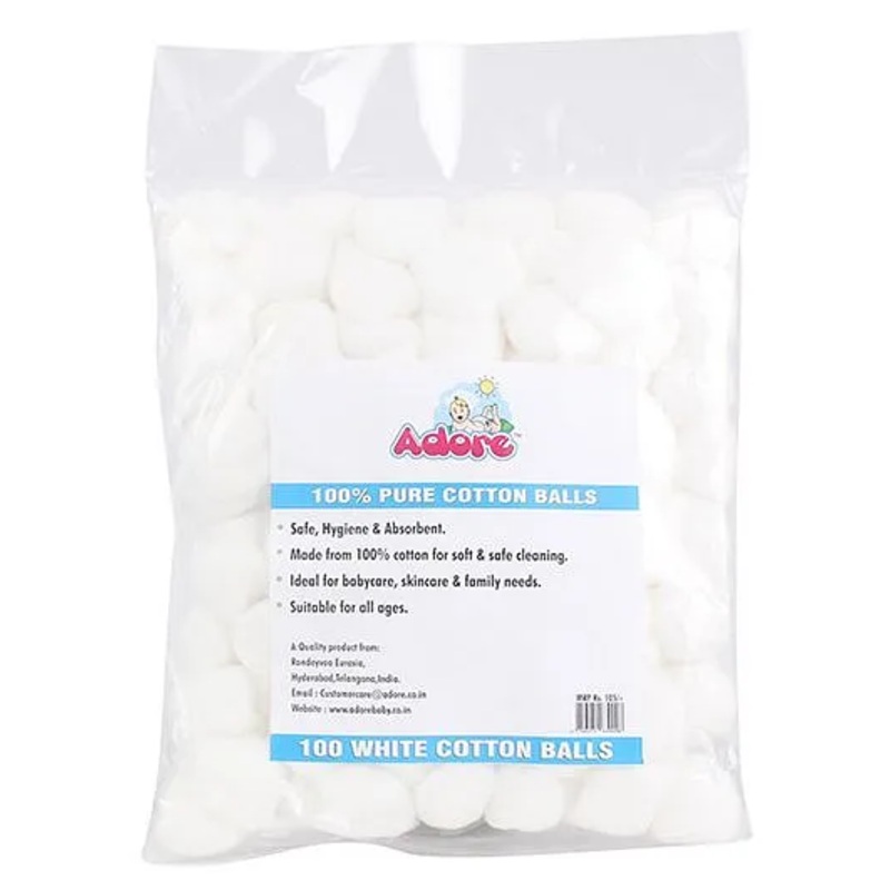 Adore 100 Percent Pure Cotton Balls Pack Of 100 - White