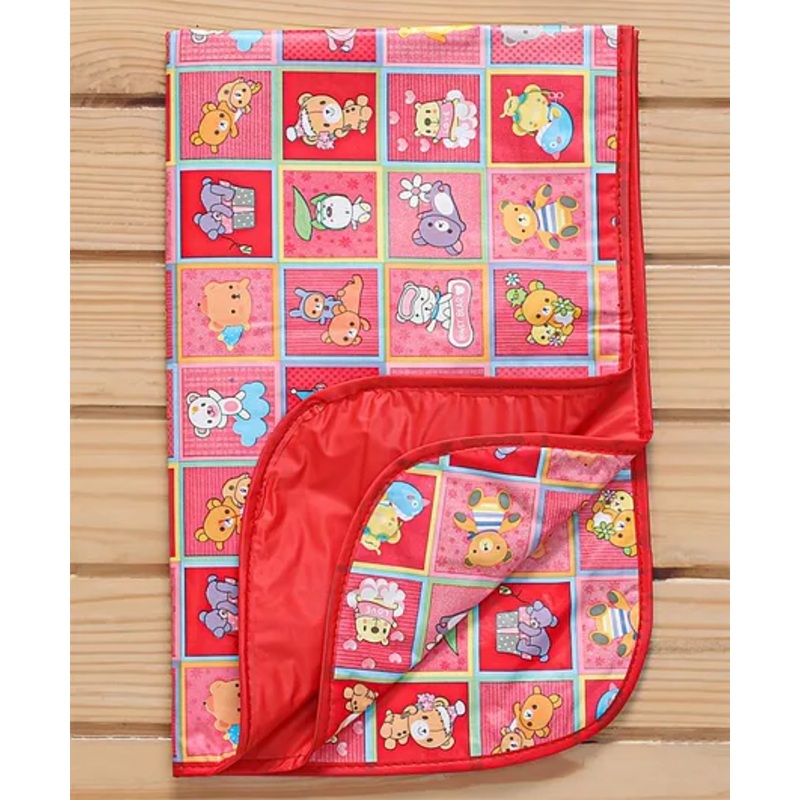 Baby Diaper Changing Waterproof Large Size Mat Teddy Bear Print With PVC Material -Dark Red