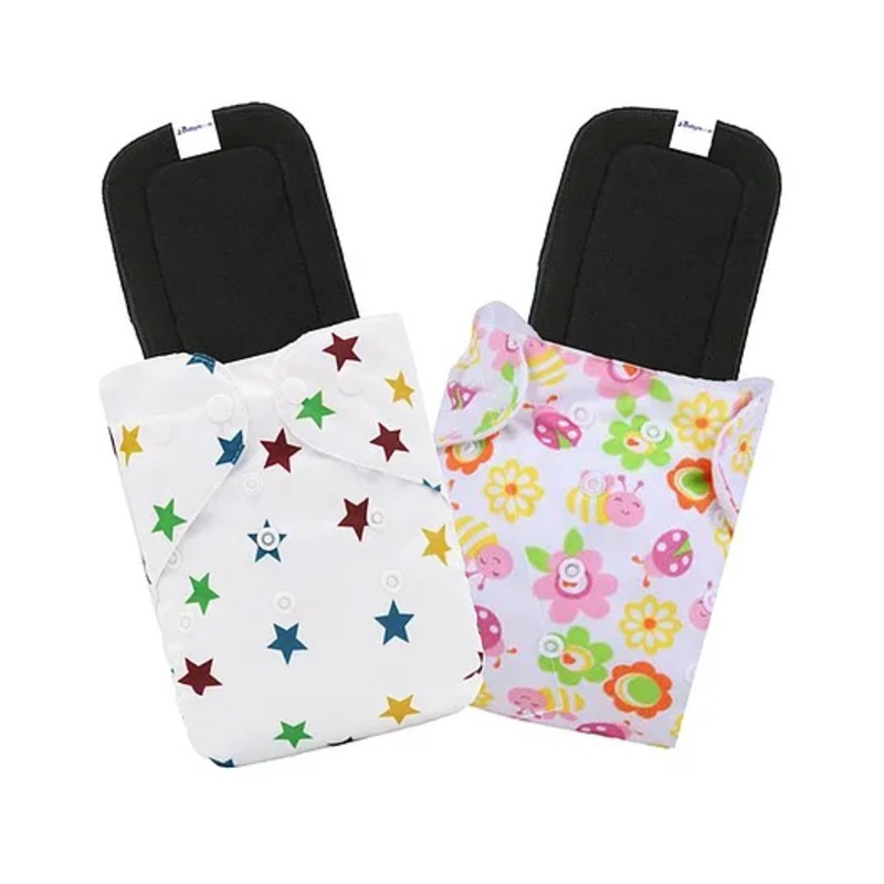 Babymoon Washable & Reusable Cloth Diaper Pocket With Grey Insert Pack of 2 - White Pink