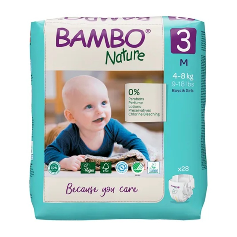 Bambo Nature Eco Friendly Medium Size Tape Diapers with Wetness Indicator - 28 Pieces