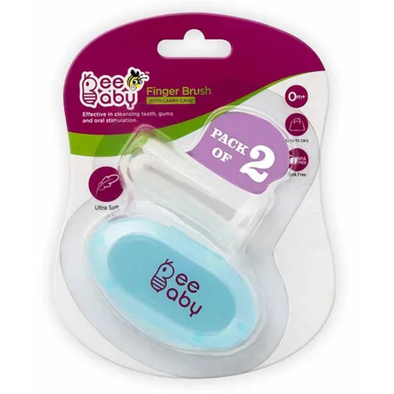 Beebaby Silicone Finger Brush with Carry Case Pack of 2 - Blue