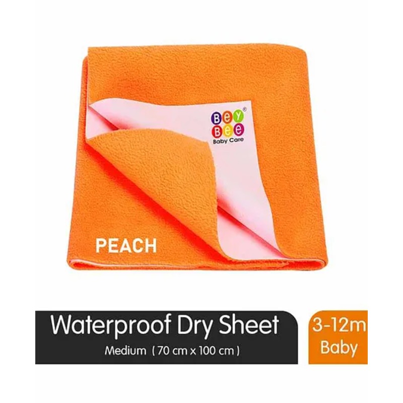 BeyBee Quick Dry Baby Bed Protector Waterproof Sheet, Medium -Peach