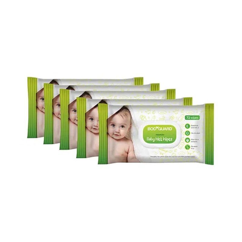 BodyGuard Premium Baby Wet Wipes - 360 Wipes (5 Pack - 72 Each)