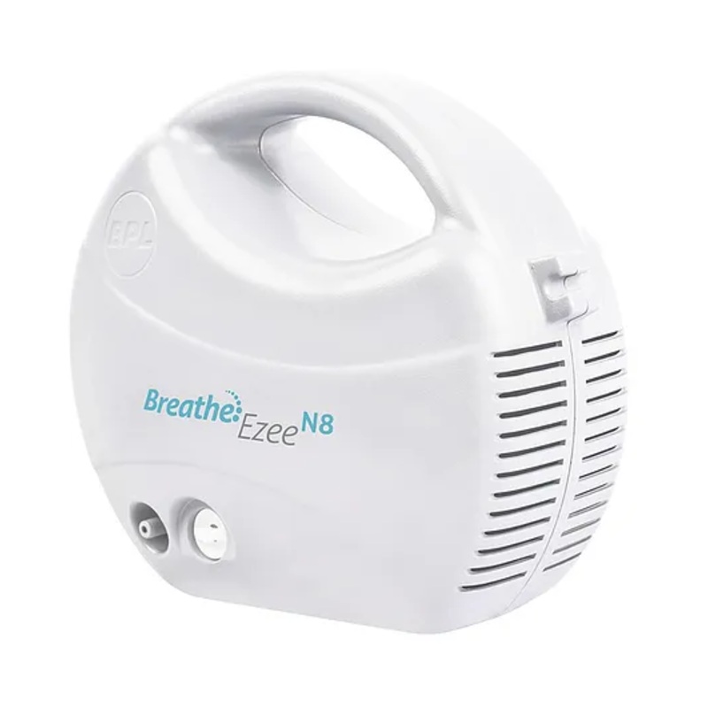 BPL Medical Technologies Breathe Ezee N8 Nebulizer Low Noise Compressor Nebuliser Machine Kit for Child and Adult, Portable Nebulizer |2 Year Warranty - White
