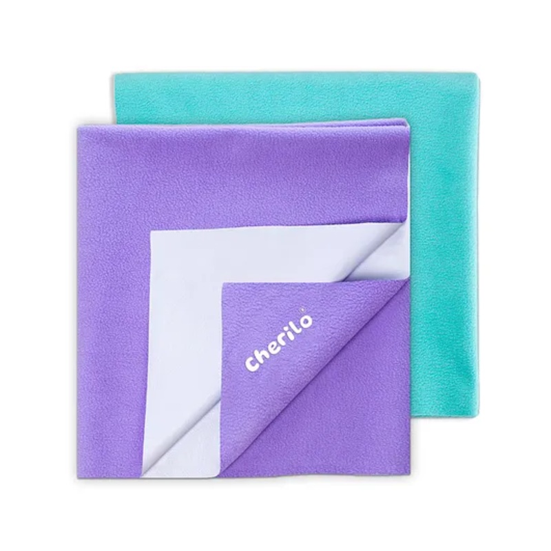 Cherilo Waterproof Baby Bed Protector Sheet Large Pack of 2 - Violet & Sky Blue