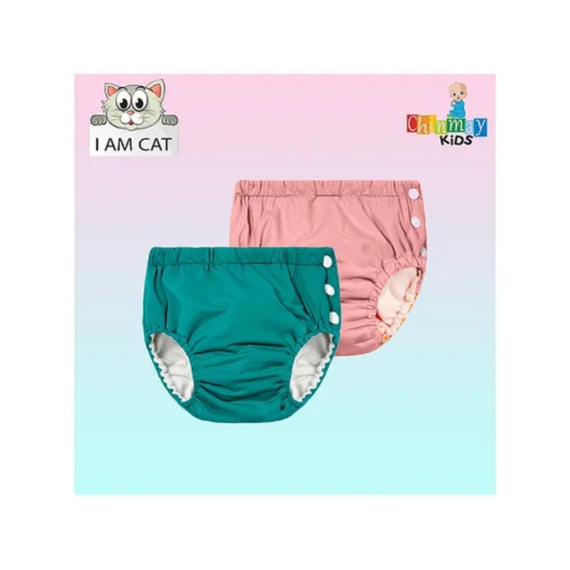 Chinmay Kids Reusable Swimwear Diaper Pants Set Of 2 - Green & Pink