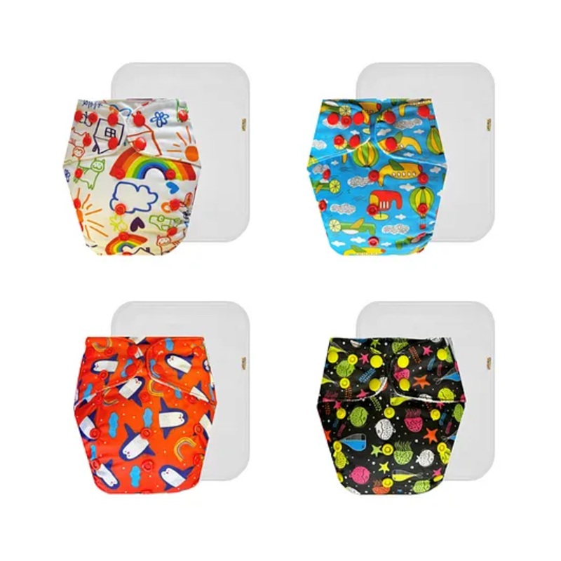 Dumbledo Premium Cloth Diaper with Leak-Proof, Absorbent 6-layer White Insert - Dryfeel with Comfortable Fit for 3 Months to 3 Years, Pack of 4