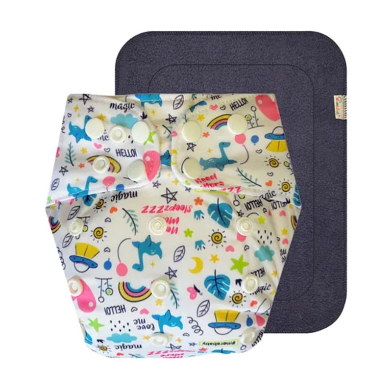 Dumbledo Premium WhiteShape Free Size Leak proof Washable Unisex Reusable Cloth Diaper With 6-layer Black Insert Pack of 1 - White