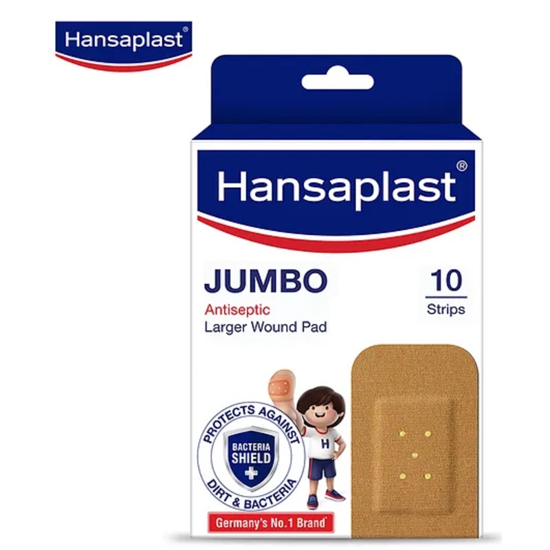 Hansaplast Antiseptic Jumbo Bandage First Aid Essential Pack For Larger Wounds - 10 Strips