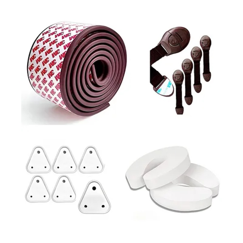 KIddough Baby Proofing Kit with 2M Edge Protector, 5 Safety Locks, 6 Socket Guards, 2 Door Guards, Brown