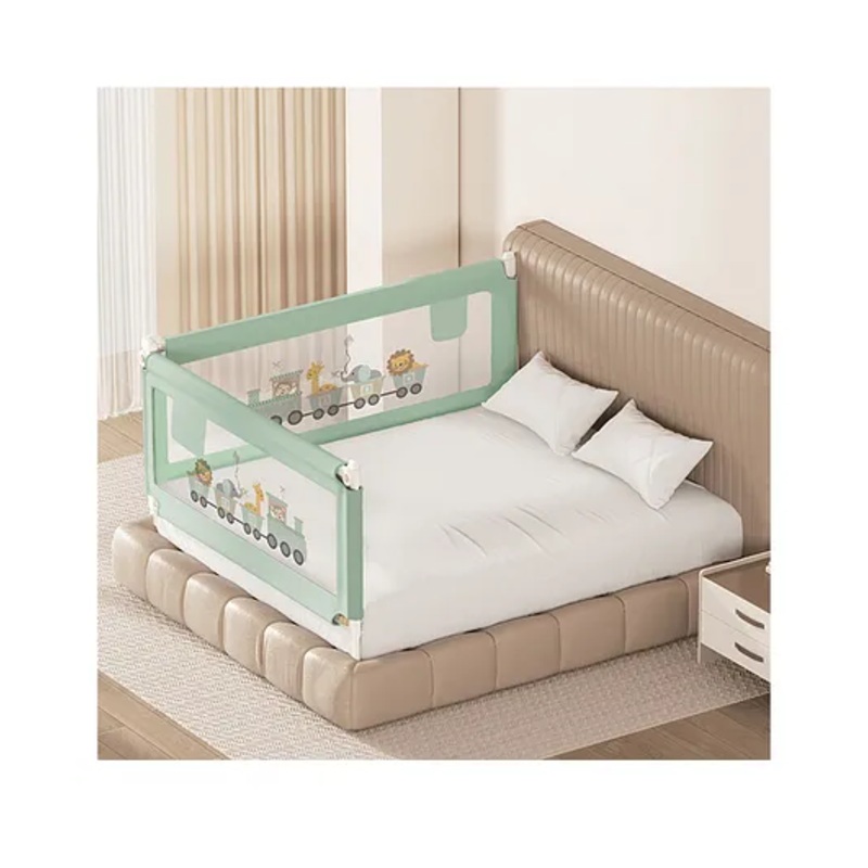 Kids Station Bed Rail Guard with Pocket  2 Side, Green (180 x 150 cm, Height 80 cm)  Adjustable & Foldable Baby Safety Barrier for Queen Size Bed (6ft x 5ft), Patently Designed