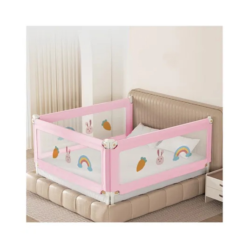 Kids Station Foldable Bed Rail Guard  3 Side, Pink (192 x 180 cm)  Adjustable Height Baby Safety Barrier for King Size Bed (6.3ft x 6ft, Basic)