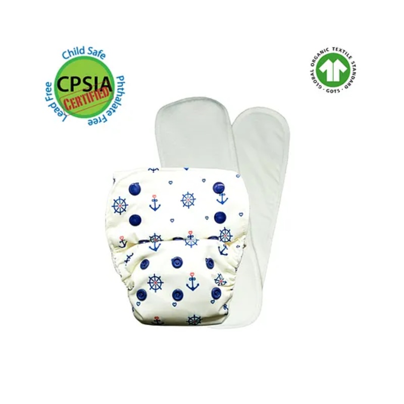 Kindermum Anchor Nano Aio Cloth Diaper With 2 Organic Cloth Inserts - White